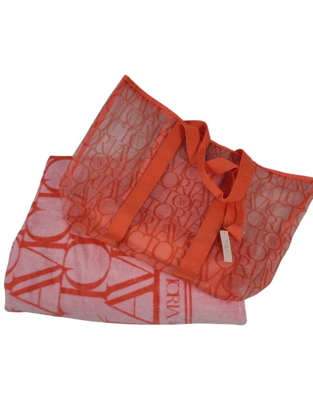 NEW Victoria's Secret Logo Mesh Tote & Pink Beach Towel Set